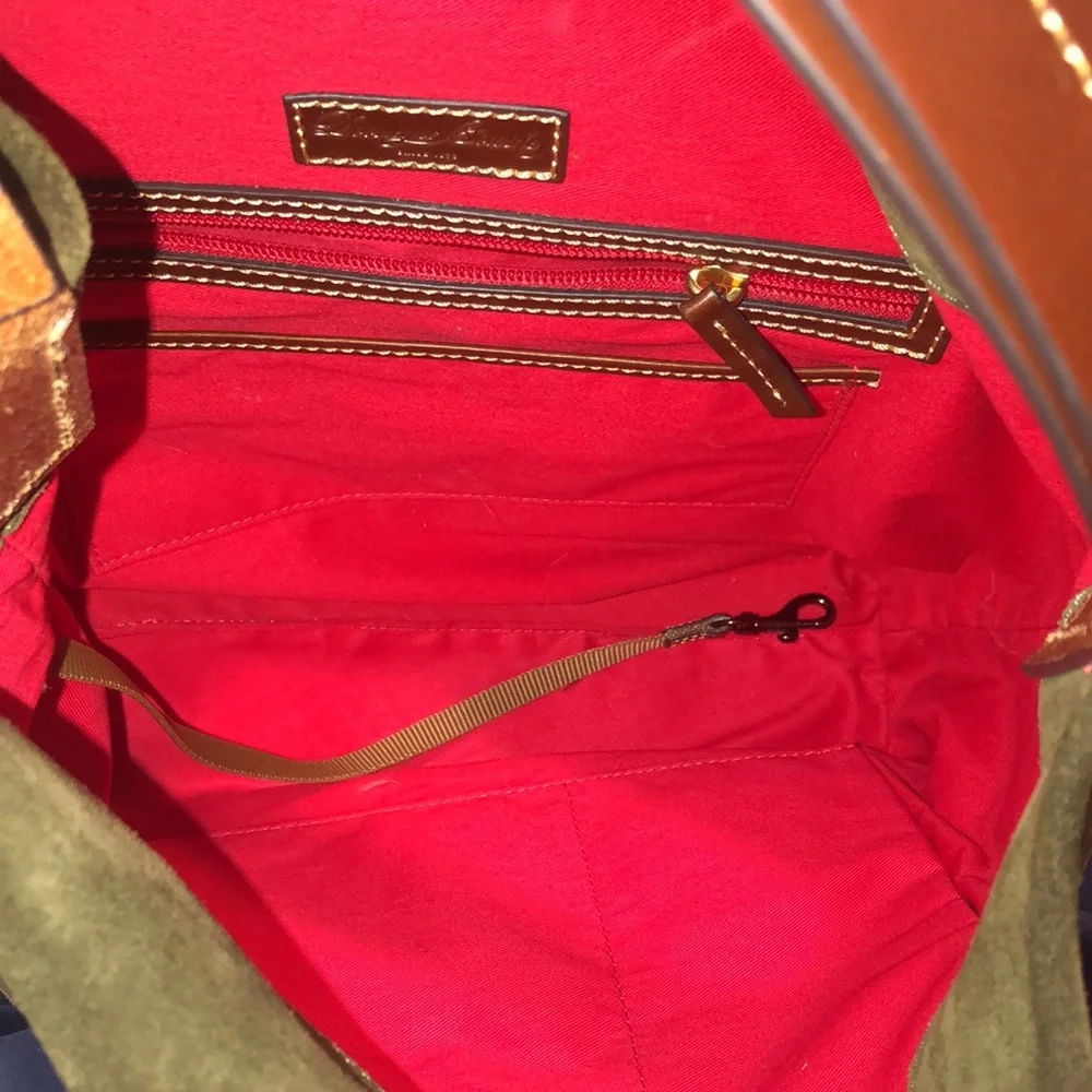 DOONEY BOURKE Olive Green Suede Hobo Bag Adjustable Brown Leather Shoulder Strap